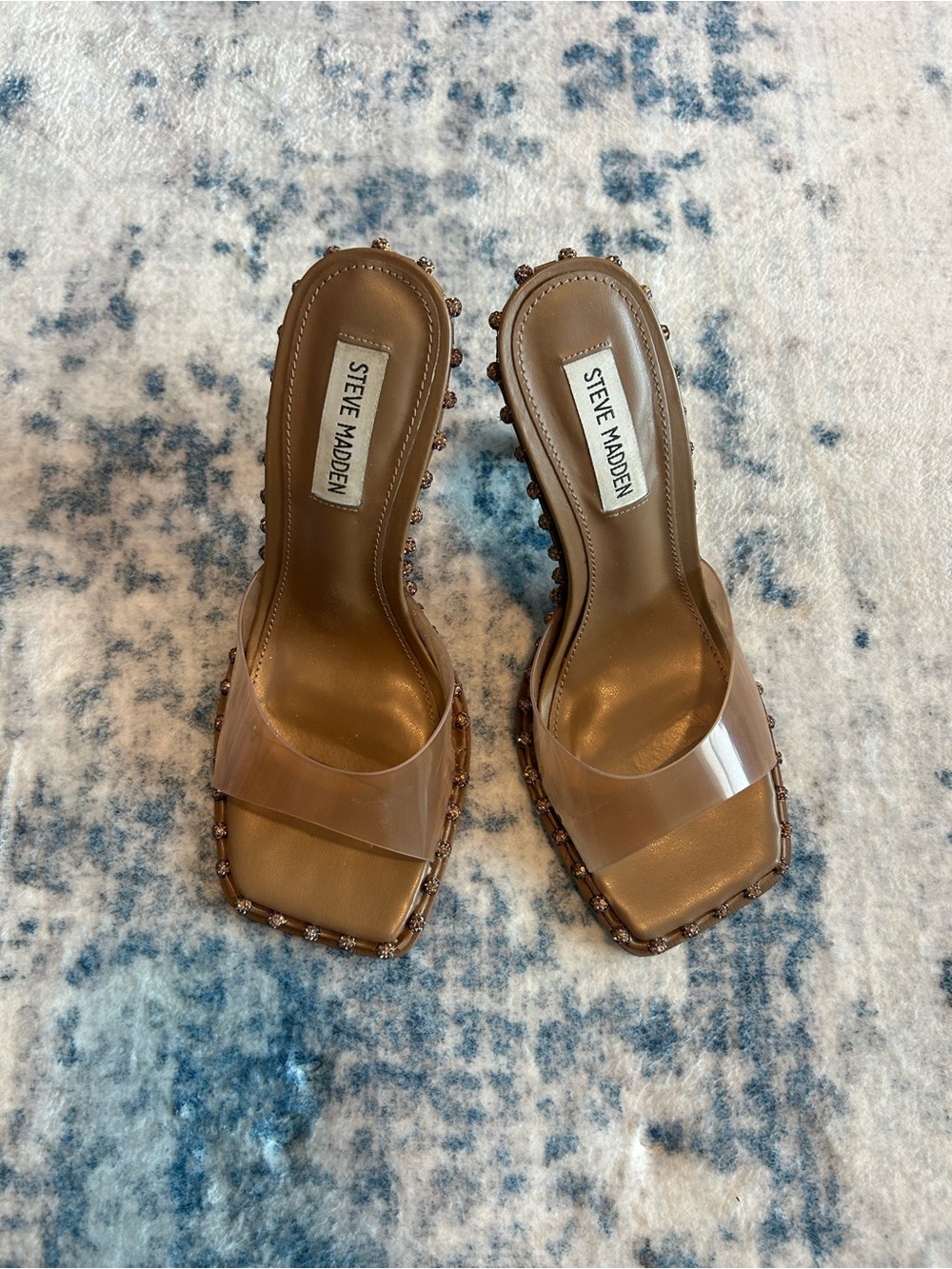Steve Madden • Tan Clear Strap Stiletto Mule with Embellished Trim - Picture 6 of 6